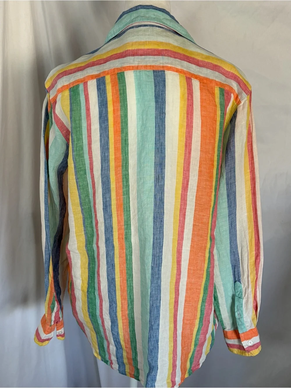 Frank & Eileen Colorful ‘Eileen’ Linen Vertical Stripe Button-Up Shirt Medium - Picture 8 of 9